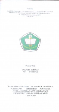 Faktor-Faktor Yang Berhubungan Terhadap Cakupan Program Imunisasi Hepatitis B-0 Oleh Bidan Desa Di Kabupaten Bengkayang Tahun 2017 / Emanuel Budiman.-- Singkawang : Poltekkes Kemenkes Pontianak Jurusan Keperawatan, 2017.- 82 p