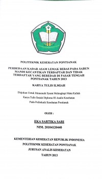 PERBEDAAN KADAR ASAM LEMAK BEBAS OADA SABUN MANDI KECANTIKAN TERDAFTAR DAN TIDAK TERDAFTAR YANG BEREDAR DI PASAR TENGAH PONTIANAK TAHUN 2013