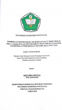 Studi kandungan Partikulat Debu (Total Suspended Particulate) di Industri Kayu PT. Alas Kusuma. Rahmawati, Rina
Pontianak : Poltekkes Kemenkes Pontianak, 2015. 54 Hal