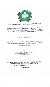 Gambaran Pengetahuan Sikap Dan Perilaku Masyarakat Dalam Pengolahan Sampah Di Lingkungan Perumahan Dwi Ratna Dan Tiara Pesona Tahun 2015 / Adis Faradiba.-- Pontianak : Poltekkes Kemenkes Pontianak Jurusan Kesehatan Lingkungan, 2015.- 40 p