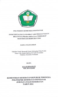 Efektifitas daya hambat air perasan daun beluntas (Pluchea indica Less) terhadap bakteri Escherichia Coli