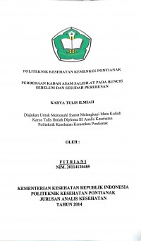 Hubungan Tekanan Panas Dengan Kelelahan Pada Pekerja Penggorengan Industri Rumah Tangga Amplang Di Ketapang / Erlita.-- Pontianak : Poltekkes Kemenkes Pontianak Jurusan Kesehatan Lingkungan, 2015.- 50 p