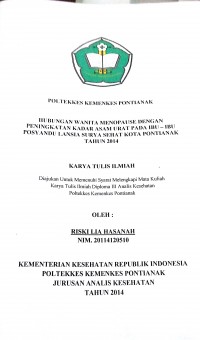 Gambaran Pengelolaan Makanan Dan Minuman Di Instalasi Gizi Rumah Sakit Umum Daerah Dr. Soedarso Pontianak 2016 / Eka Septiarini.-- Pontianak : PoltekkesKemenkes Pontianak JurusanKesehatanLingkungan, 2016.- 80 p