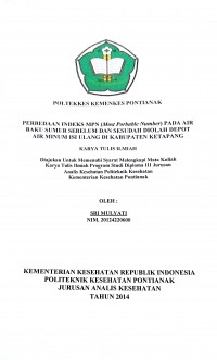 Gambaran Pengolahan Air Baku Di PDAM Nanga Pinoh Kabupaten Melawi / Indri Sukma Dewi.-- Pontianak : PoltekkesKemenkes Pontianak JurusanKesehatanLingkungan, 2016.- 42 p