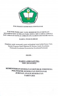 Hubungan Pola Makan Dan Gaya Hidup Dengan Kejadian Hipertensi Pada Pasien Rawat Jalan DI UPK Puskesmas Purnama / Eka Apriani.--  Pontianak : Politeknik Kesehatan Kemenkes Pontianak Jurusan Gizi, 2015.- 72 Hal