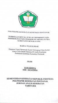 Hubungan Antara Status Gizi Dengan Prestasi Belajar Anak Sekolah Dasar Negeri 08 Sungai Daun Kecamatan Selakau Kabupaten Sambas / Evi Syafitri.--  Pontianak : Politeknik Kesehatan Kemenkes Pontianak Jurusan Gizi, 2015.- 39 Hal