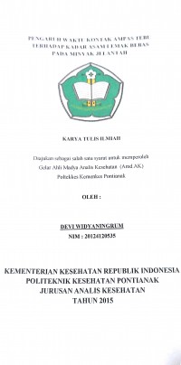 Hubungan Pengetahuan Gizi Dan Pendidikan Ibu Terhadap Status Gizi Anak Usia 12-59 Bulan Pasca Perawatan Gizi Buruk Di Therapeutic Feeding Center (TFC) Fajar Pontianak Timur / Jerry Gustian.--  Pontianak : Politeknik Kesehatan Kemenkes Pontianak Jurusan Gizi, 2015.- 49 Hal