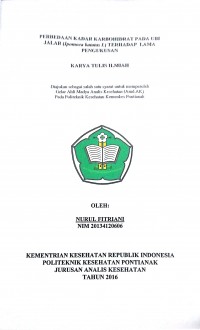 Perbedaan Kadar Karbohidrat Pada Ubi Jalar (Ipomea batatas L) Terhadap Lama Pengukusan /Nurul Fitriani.-- Pontianak : PoltekkesKemenkes Pontianak JurusanAnalis Kesehatan, 2016.- 59 p