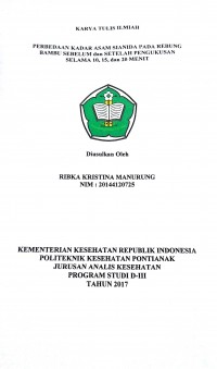 Perbedaan Kadar Asam Sianida Pada Rebung Bambu Sebelum Dan Setelah Pengukusan Selama 10, 15 Dan 20 Menit  /Manurung, Ribka Kristina.-- Pontianak : PoltekkesKemenkes Pontianak JurusanAnalis Kesehatan, 2017.-  46 p