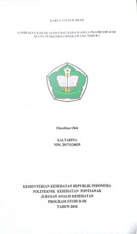 Gambaran Kadar Asam Urat Pada Wanita Pramenopause Di UPT Puskesmas Singkawang Timur I / Kaltarina.-- Pontianak : PoltekkesKemenkes Pontianak JurusanAnalis Kesehatan, 2018.- 35p