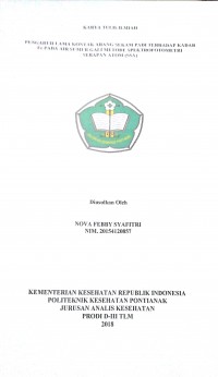 Pengaruh Lama Kontak Arang Sekam Padi Terhadap Kadar Fe Pada Air Sumur Gali Metode Spektrofotometri Serapan Atom (SSA) / Syafitri, Nova Febby.-- Pontianak : PoltekkesKemenkes Pontianak JurusanAnalis Kesehatan, 2018.- 44p