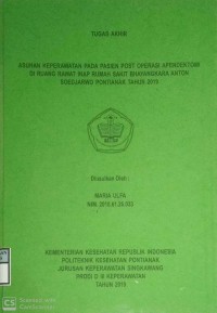 Asuhan Keperawatan Pada Pasien Post Operasi Apendiktomi Di Ruang Rawat Inap Rumah Sakit Bhayangkara Anton Soedjarwo Pontianak Tahun 2019