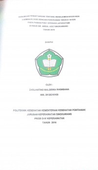 Hubungan Pengetahuan Tentang Manajemen Nyeri Non Farmakologis Dengan Penurunan Tingkat Nyeri Pada Pasien Post Operasi Laparatomi Di RSUD Dr. Abdul Aziz Singkawang Tahun 2016.-- Singkawang : PoltekkesKemenkes Pontianak JurusanKeperawatan, 2016.- 61 p