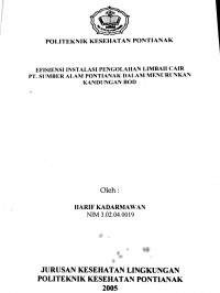 EFISIENSI INSTALASI PENGOLAHAN LIMBAH CAIR PT. SUMBER ALAM PONTIANAK DALAM MENURUNKAN KANDUNGAN BOD